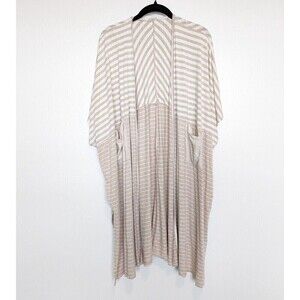 Hem & Thread Open Front Kimono‎ Womens One Size Tan Striped Longline Lagenlook